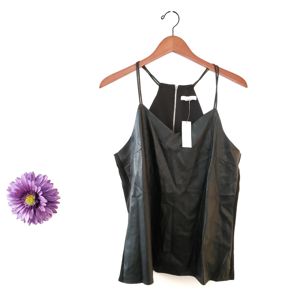 New York & Company Faux Leather Black Top NWT Size Medium
